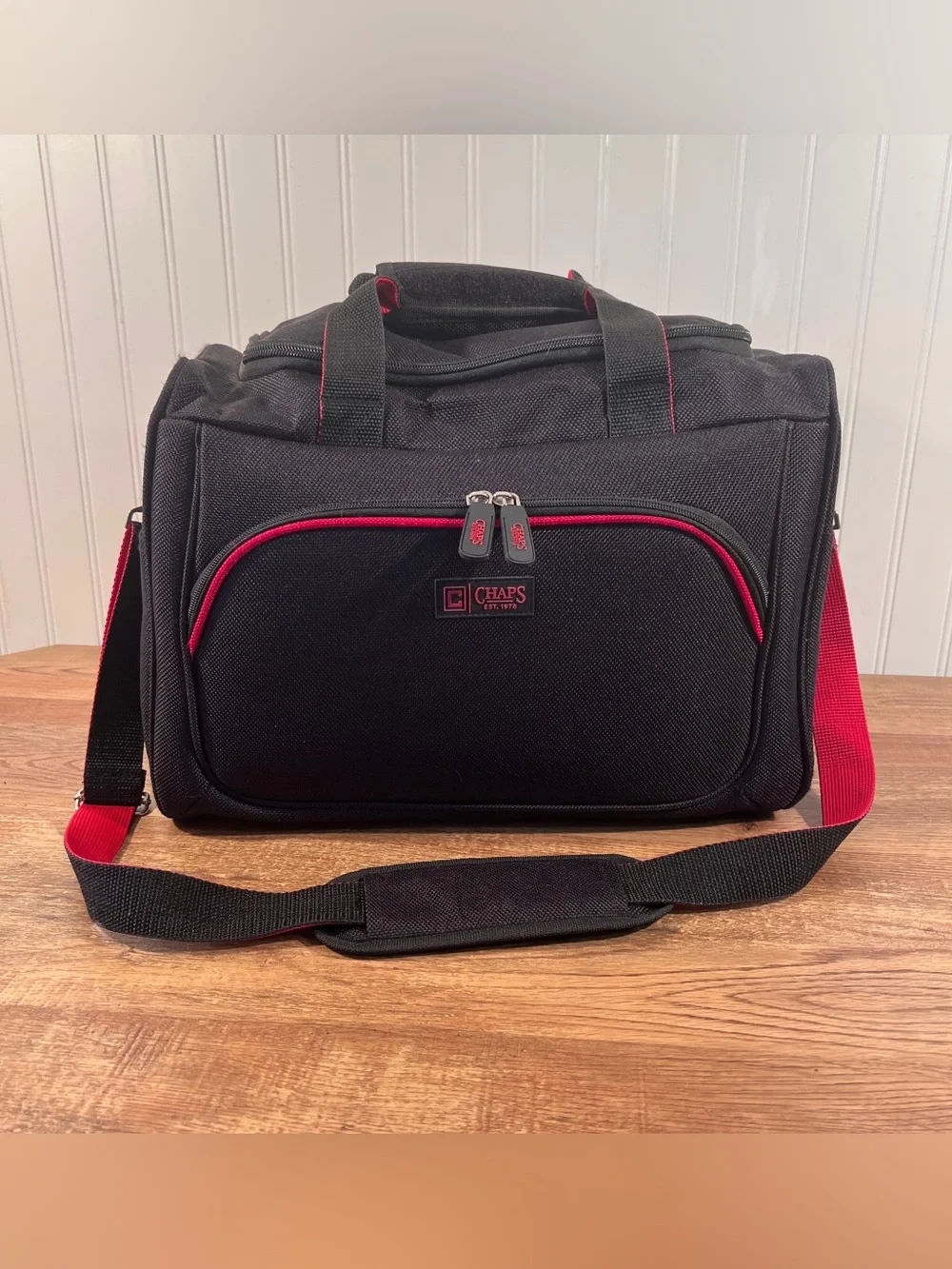 Chaps Black Travel Duffel Bag with Red Trim Overnight Bag